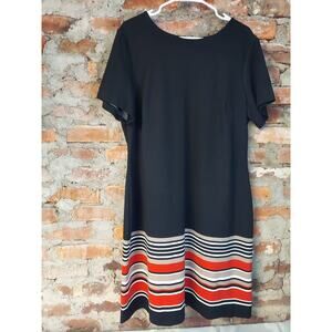 Calvin Klein Womens Plus Sheath Dress Size 16W Black Striped Knee Length